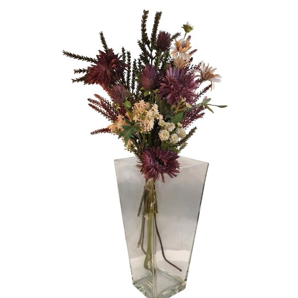 Hand Tied Artificial Flower Bouquet With Burgundy Purple Cream and Green Tones - Picture 2 of 15